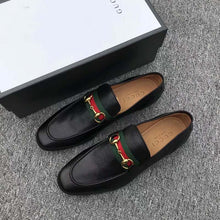 Load image into Gallery viewer, Gucci Men Horsebit Leather Loafer with Web Shoes Black