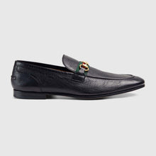 Load image into Gallery viewer, Gucci Men Horsebit Leather Loafer with Web Shoes Black