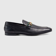 Load image into Gallery viewer, Gucci Men Horsebit Leather Loafer with Web Shoes Black