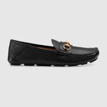 Load image into Gallery viewer, Gucci Men Leather Driver with Horsebit-Black
