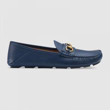 Load image into Gallery viewer, Gucci Men Leather Driver with Horsebit-Navy