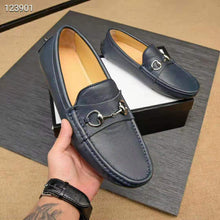Load image into Gallery viewer, Gucci Men Leather Driver with Horsebit-Navy