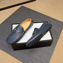 Load image into Gallery viewer, Gucci Men Leather Driver with Horsebit-Navy