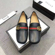 Load image into Gallery viewer, Gucci Men Leather Driver with Web-Black