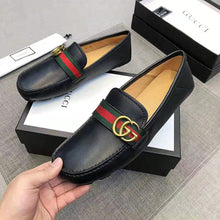 Load image into Gallery viewer, Gucci Men Leather Driver with Web-Black