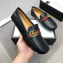 Load image into Gallery viewer, Gucci Men Leather Driver with Web-Black