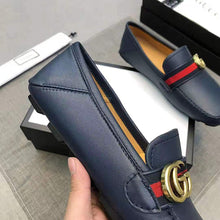 Load image into Gallery viewer, Gucci Men Leather Driver with Web-Navy