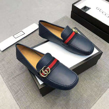 Load image into Gallery viewer, Gucci Men Leather Driver with Web-Navy