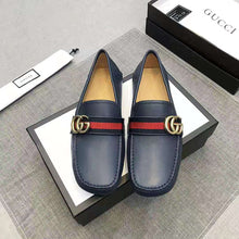 Load image into Gallery viewer, Gucci Men Leather Driver with Web-Navy