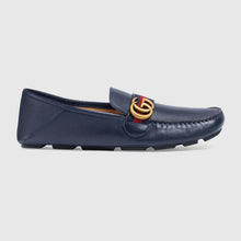 Load image into Gallery viewer, Gucci Men Leather Driver with Web-Navy