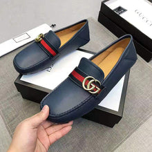 Load image into Gallery viewer, Gucci Men Leather Driver with Web-Navy