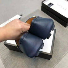 Load image into Gallery viewer, Gucci Men Leather Driver with Web-Navy