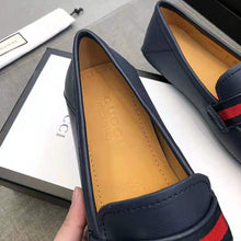 Load image into Gallery viewer, Gucci Men Leather Driver with Web-Navy
