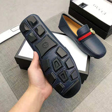 Load image into Gallery viewer, Gucci Men Leather Driver with Web-Navy