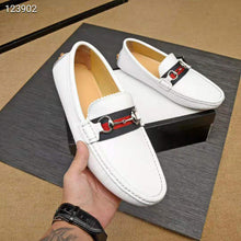 Load image into Gallery viewer, Gucci Men Leather Driver with Web-White