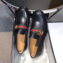 Load image into Gallery viewer, Gucci Men Leather Loafer with GG Web Shoes-Black