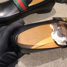 Load image into Gallery viewer, Gucci Men Leather Loafer with GG Web Shoes-Black
