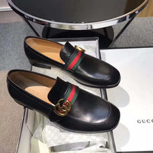 Load image into Gallery viewer, Gucci Men Leather Loafer with GG Web Shoes-Black