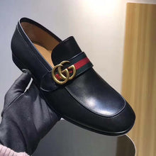 Load image into Gallery viewer, Gucci Men Leather Loafer with GG Web Shoes-Black