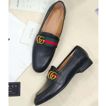 Load image into Gallery viewer, Gucci Men Leather Loafer with GG Web Shoes-Black
