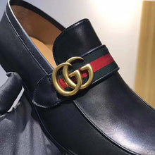 Load image into Gallery viewer, Gucci Men Leather Loafer with GG Web Shoes-Black