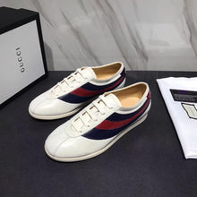 Load image into Gallery viewer, Gucci Men Leather Low-Top Sneaker Shoes with Web Stripe-White