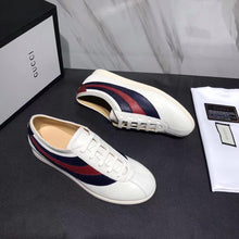 Load image into Gallery viewer, Gucci Men Leather Low-Top Sneaker Shoes with Web Stripe-White