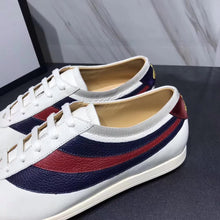 Load image into Gallery viewer, Gucci Men Leather Low-Top Sneaker Shoes with Web Stripe-White