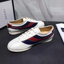 Load image into Gallery viewer, Gucci Men Leather Low-Top Sneaker Shoes with Web Stripe-White