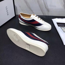 Load image into Gallery viewer, Gucci Men Leather Low-Top Sneaker Shoes with Web Stripe-White