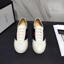 Load image into Gallery viewer, Gucci Men Leather Low-Top Sneaker Shoes with Web Stripe-White