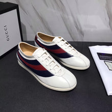 Load image into Gallery viewer, Gucci Men Leather Low-Top Sneaker Shoes with Web Stripe-White