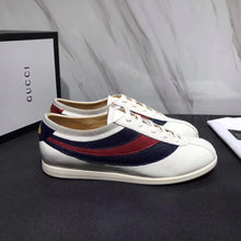 Load image into Gallery viewer, Gucci Men Leather Low-Top Sneaker Shoes with Web Stripe-White