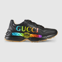 Load image into Gallery viewer, Gucci Men Rhyton Leather Sneaker with Gucci Logo in 5.1 cm Height-Black