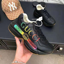 Load image into Gallery viewer, Gucci Men Rhyton Leather Sneaker with Gucci Logo in 5.1 cm Height-Black