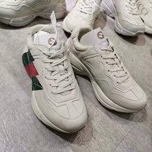 Load image into Gallery viewer, Gucci Men Rhyton Web Print Leather Sneaker in 5.1 cm Height-Beige
