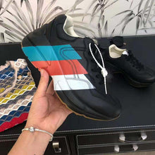 Load image into Gallery viewer, Gucci Men Rhyton Web Print Leather Sneaker in 5.1 cm Height-Black