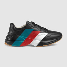Load image into Gallery viewer, Gucci Men Rhyton Web Print Leather Sneaker in 5.1 cm Height-Black