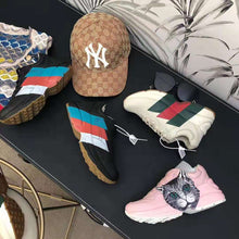 Load image into Gallery viewer, Gucci Men Rhyton Web Print Leather Sneaker in 5.1 cm Height-Black