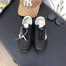 Load image into Gallery viewer, Gucci Men Rhyton Web Print Leather Sneaker in 5.1 cm Height-Black