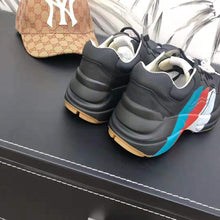 Load image into Gallery viewer, Gucci Men Rhyton Web Print Leather Sneaker in 5.1 cm Height-Black