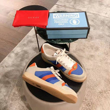 Load image into Gallery viewer, Gucci Men Screener Leather Sneaker 3.6cm Height-Blue