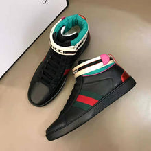 Load image into Gallery viewer, Gucci Unisex Ace Gucci Stripe High-Top Sneaker in 5.1 cm Height-Black