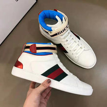 Load image into Gallery viewer, Gucci Unisex Ace Gucci Stripe High-Top Sneaker in 5.1 cm Height-White