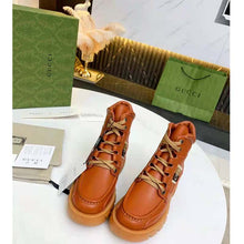 Load image into Gallery viewer, Gucci Unisex Ankle Boot with Interlocking G Cuir Leather Interlocking G Jacquard Stripe