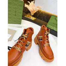 Load image into Gallery viewer, Gucci Unisex Ankle Boot with Interlocking G Cuir Leather Interlocking G Jacquard Stripe