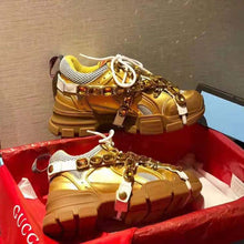 Load image into Gallery viewer, Gucci Unisex Flashtrek Sneaker in Gold Metallic Leather 5.6 cm Heel