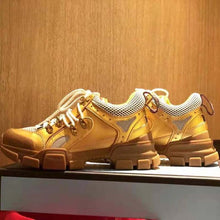 Load image into Gallery viewer, Gucci Unisex Flashtrek Sneaker in Gold Metallic Leather 5.6 cm Heel