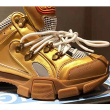 Load image into Gallery viewer, Gucci Unisex Flashtrek Sneaker in Gold Metallic Leather 5.6 cm Heel