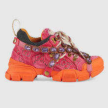 Load image into Gallery viewer, Gucci Unisex Flashtrek Sneaker with Crystals in GG Velvet with Leather 5.6 cm Heel-Pink